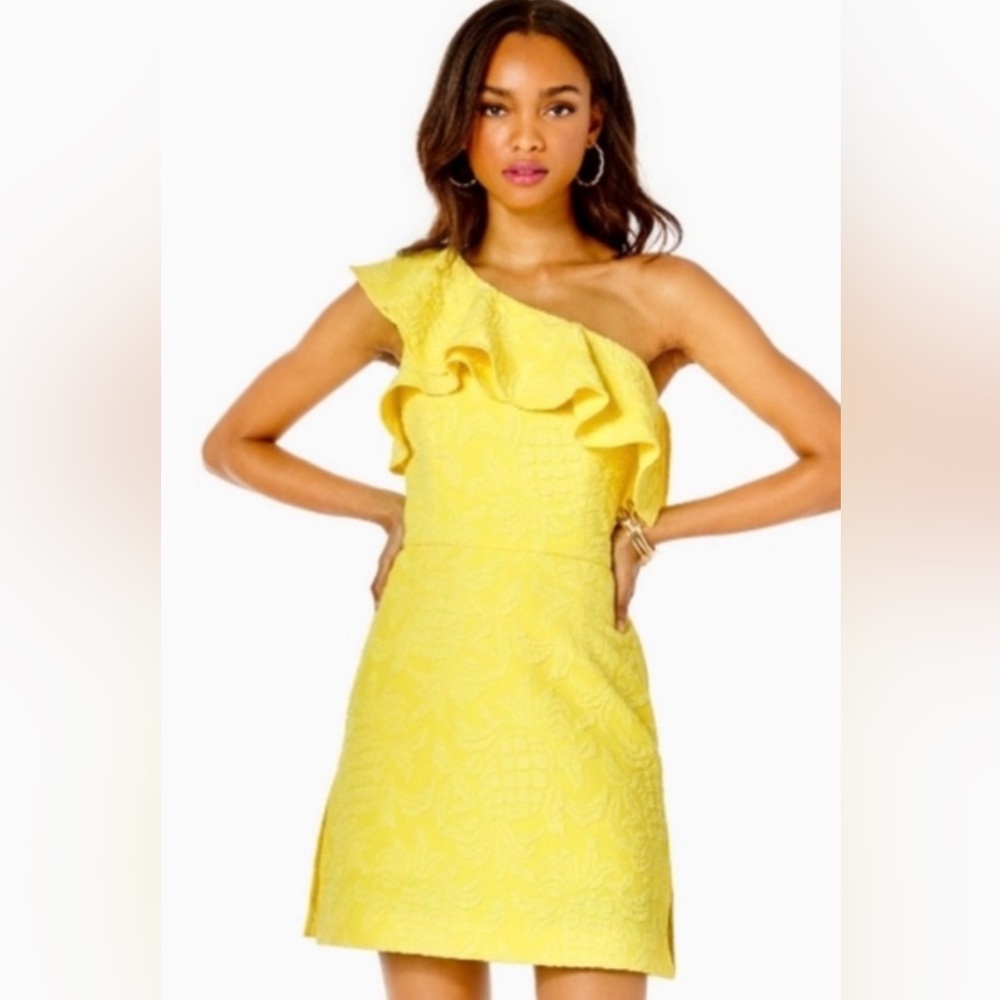 Lilly Pulitzer Kimpton Jacquard One-Shoulder Ruffle Shorts Dress Romper Size 2